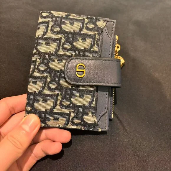 Dior Navy and Cream Signature Canvas Wallet - Picture 3 of 4